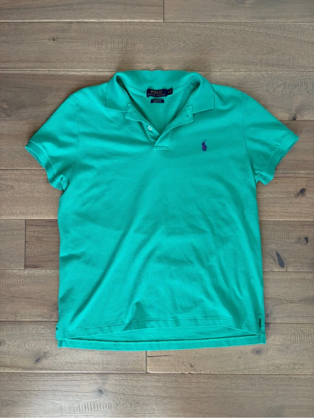 Ralph Lauren mens Polo shirt in green with purple logo Large
